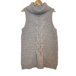 Designer INTERMIX Wool Mohair Blend Vest Sweater Grey Cable Knit Turtleneck L